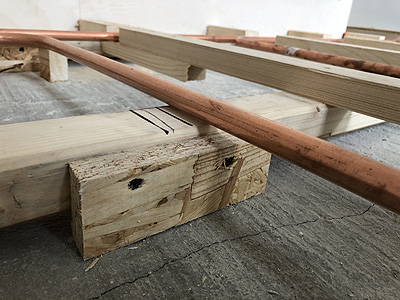 Holzbalkendecke mit Janßen-Fußbodenheizung